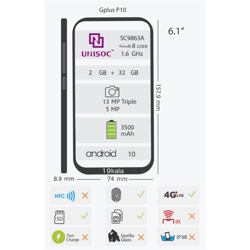 گوشی موبایل جی پلاس مدل P10 GMC635K دو سیم کارت ظرفیت 32 گیگابایت و رم 2 گیگابایت